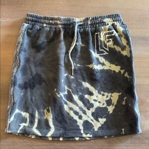 LF the Brand Fleece Tie Dye Drawstring Waist Mini Skirt Gray, Small